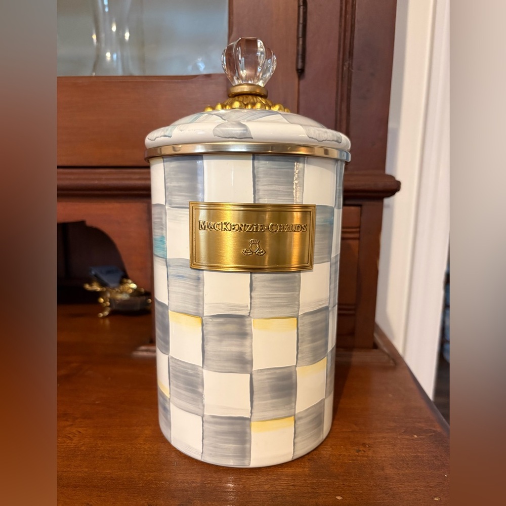 MacKenzie-Childs Blue and White Checkered Canister